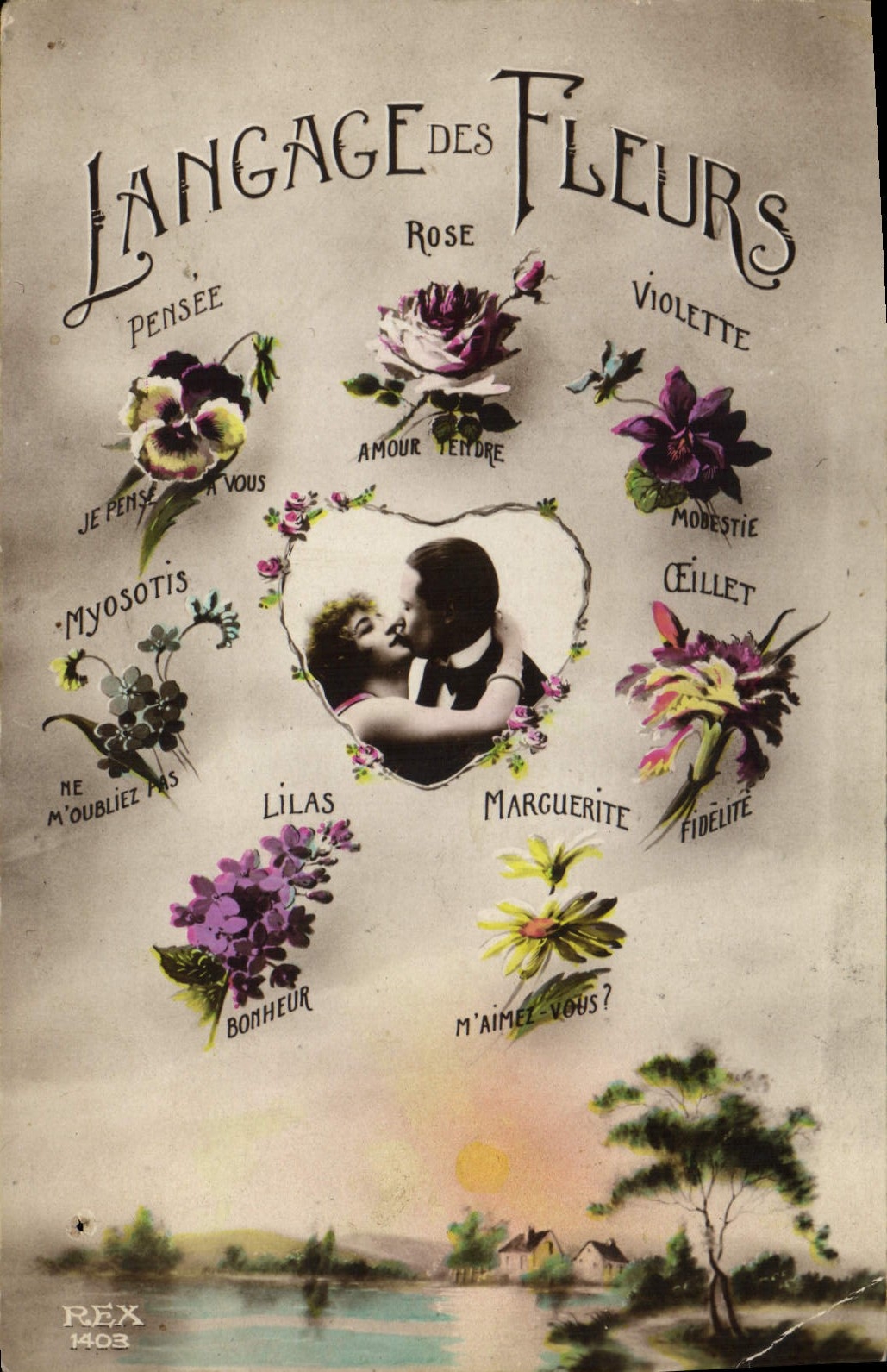Langage des Fleurs — Rose, Violette, Myosotis — REX 1403