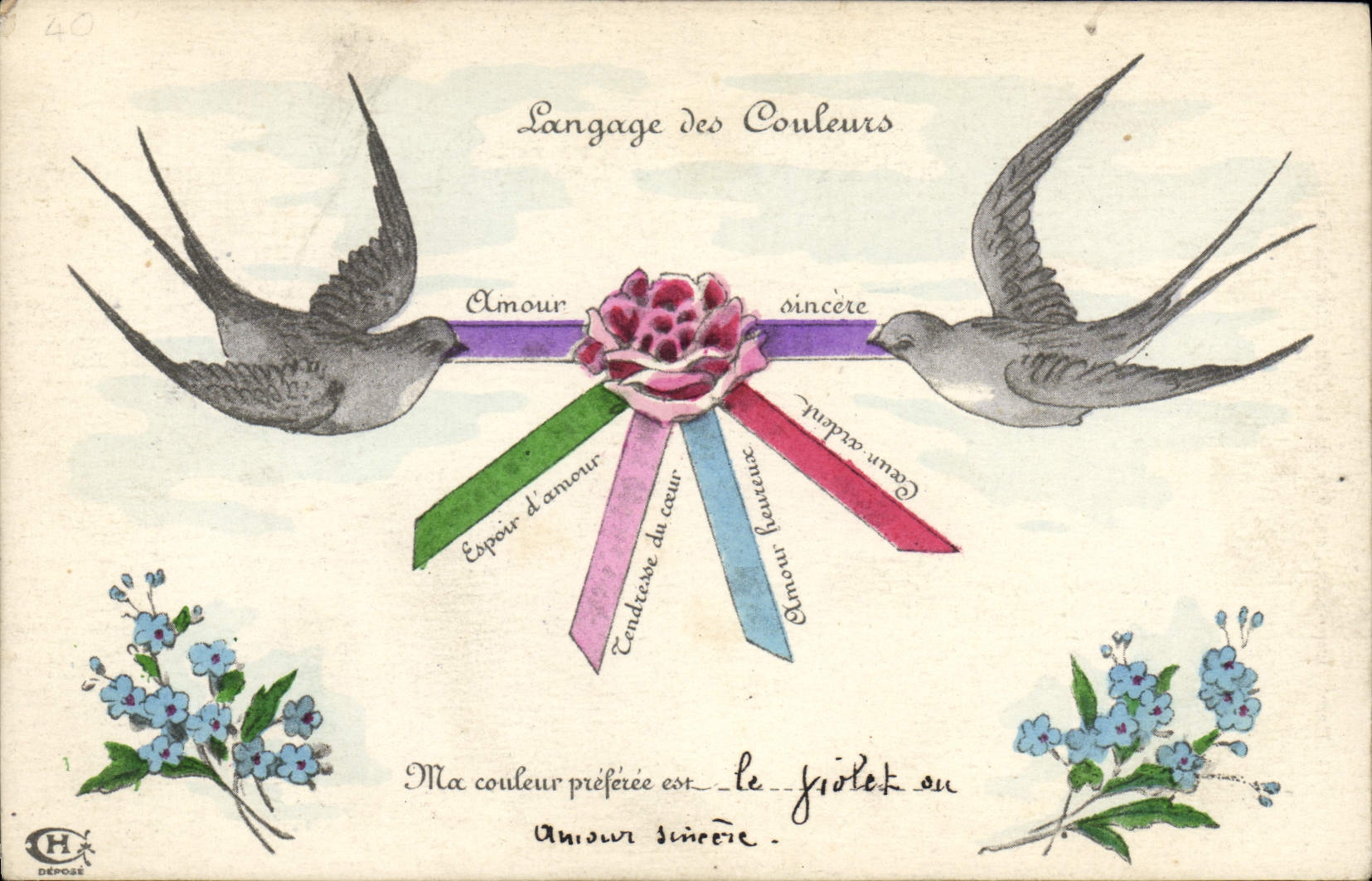 CPA Fantaisie Le langage des couleurs Hirondelles