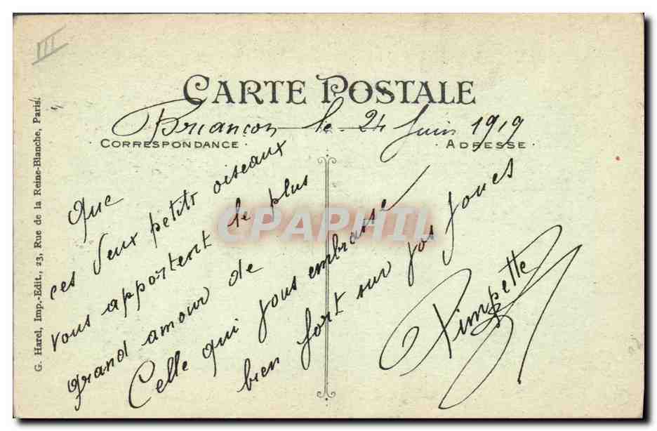 CPA Fantaisie Le langage des couleurs Hirondelles — Verso