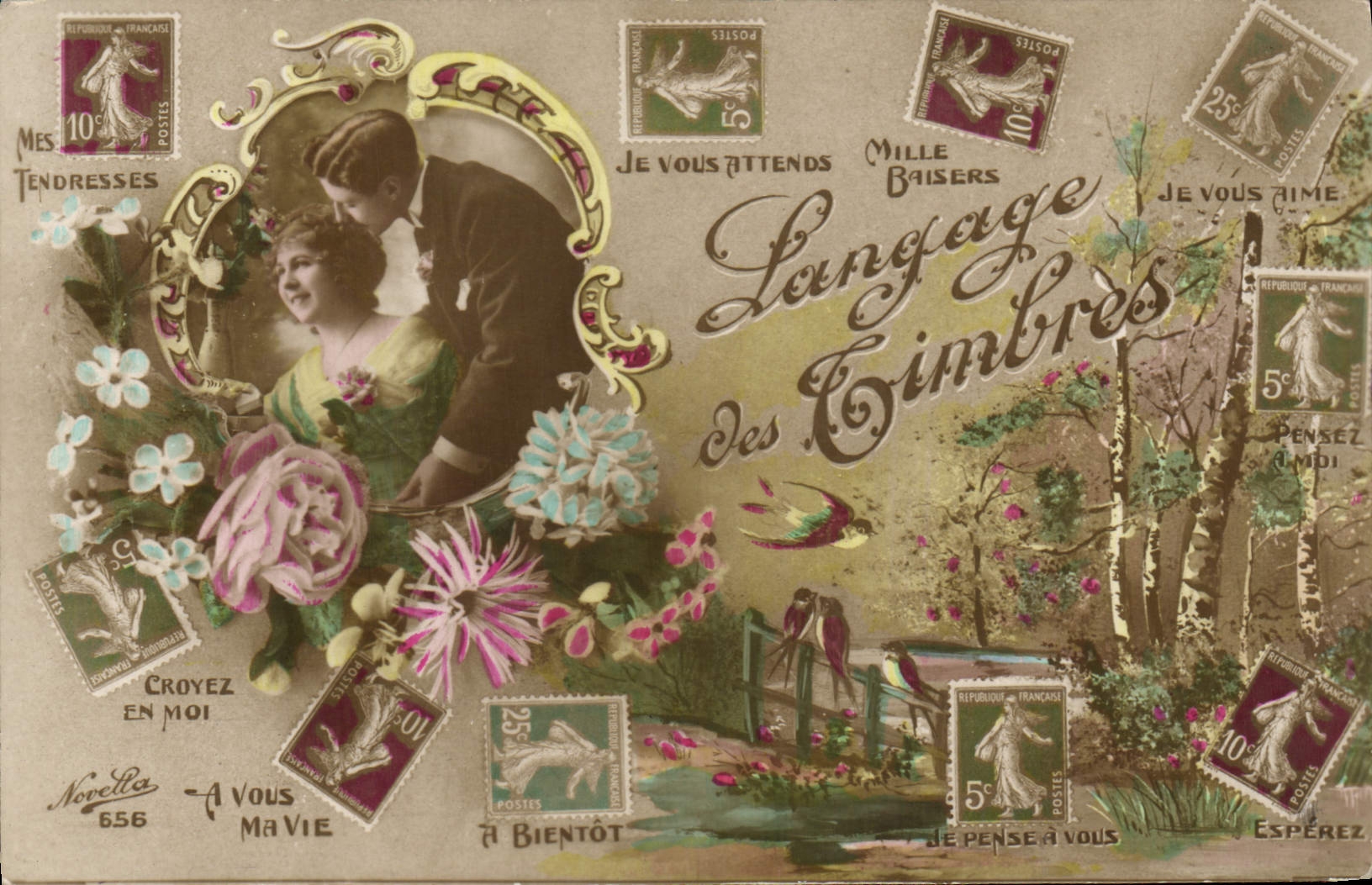 CPA Fantaisie Le langage des timbres Semeuse