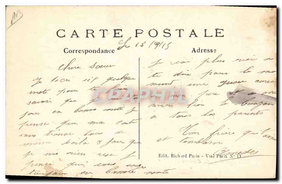 CPA Monsieur Briand Ministre de la Defense Nationale  — Verso
