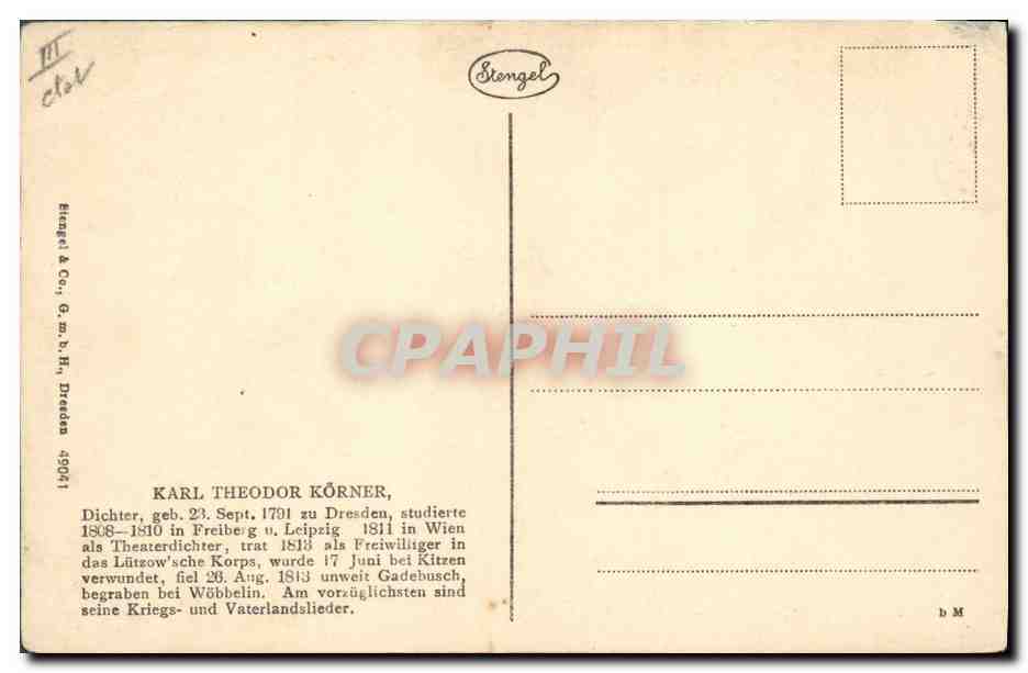 CPA Karl Theodor Korner  — Rückseite