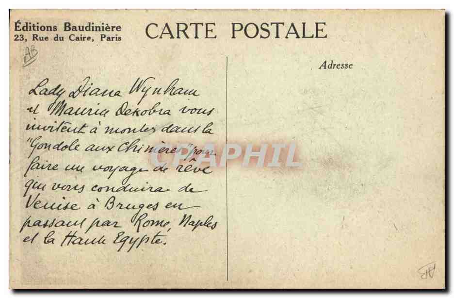 CPA Maurice Dekobra La gondole aux Chimeres Venise  — Verso