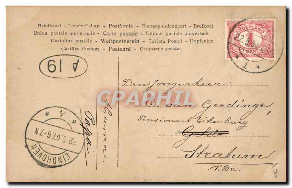 Portrait d'un homme — photographie sépia — carte postale universelle néerlandaise — Verso