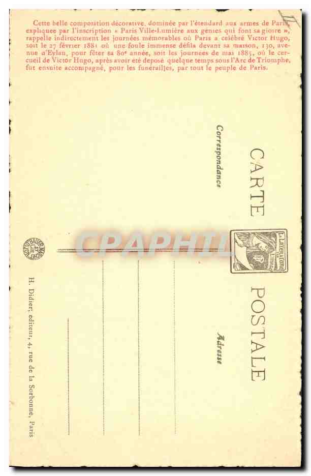 CPA Victor Hugo en images Paris glorifiant Victor Hugo Puvis de Chavannes  — Verso
