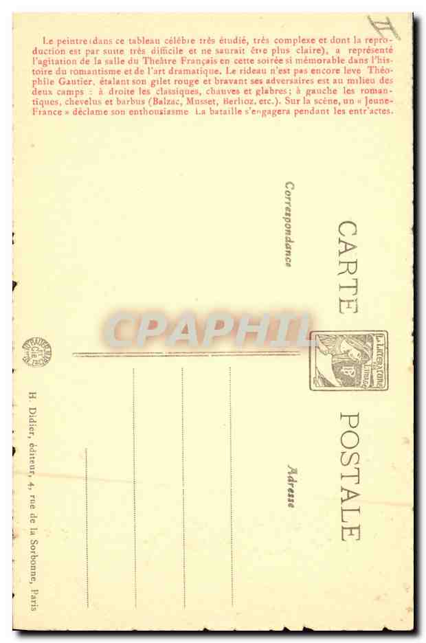 CPA Victor Hugo Albert Besnard La premiere d'Hernani  — Verso