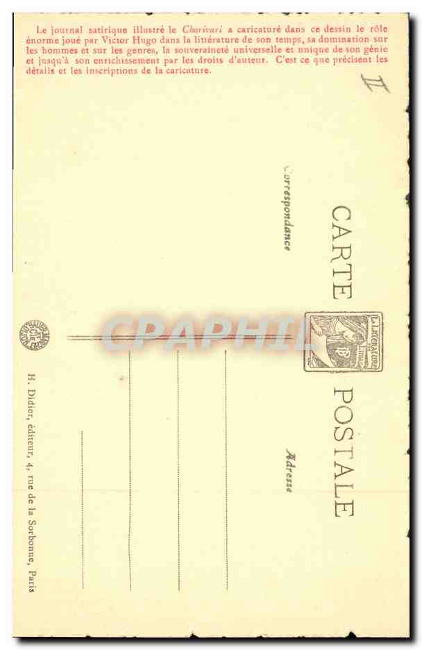 CPA Victor Hugo Caricature par Banjamin Pantheon Charivarique  — Verso