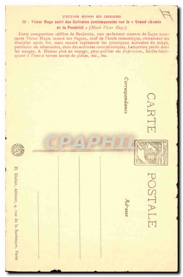 CPA Victor Hugo fait ses hugolatres  — Verso