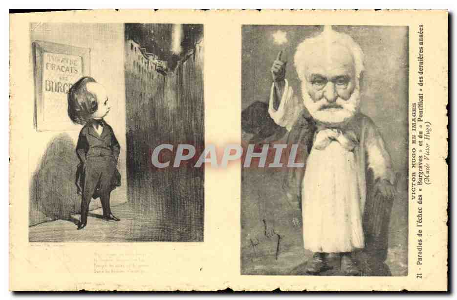CPA Victor Hugo Parodies de l'echec des Burgraves et du pontificat 