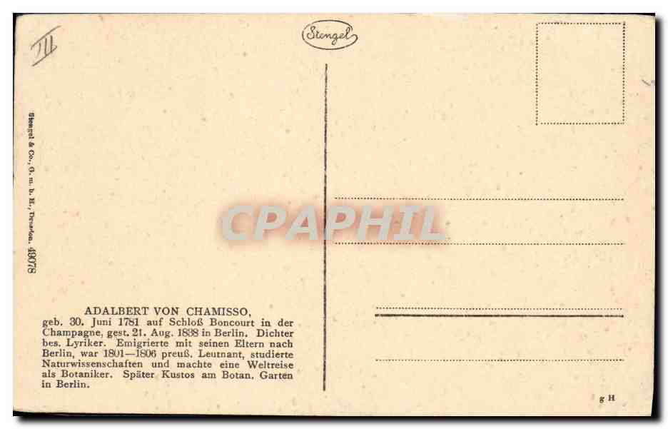 CPA Adablbert Von Chamisso  — Verso