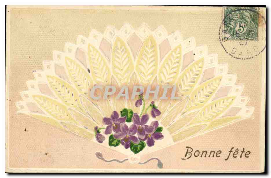 CPA Fantaisie Eventail Fleurs 