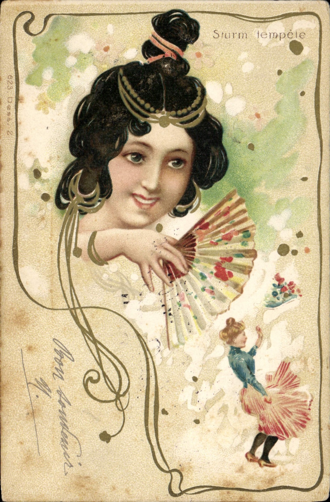 Femme avec éventail — illustration — Sturm tempele, n° 623, Dess. 2