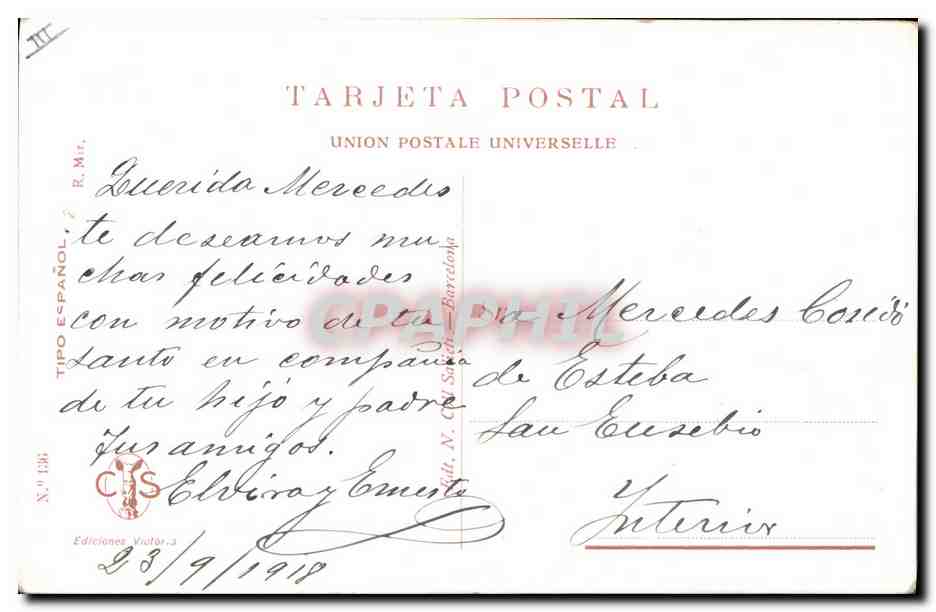 Femme en robe fleurie tenant un éventail — dessin de R. M. O. — Éditions Viatour, N° 138 — Rückseite
