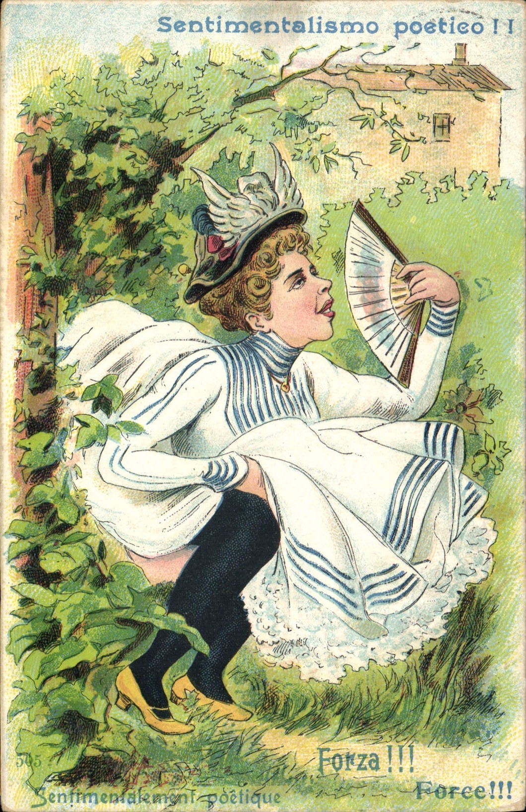 Jeune femme en jardin — Sentimentalisme poétique — éditeur 'Union postale universelle' n°505