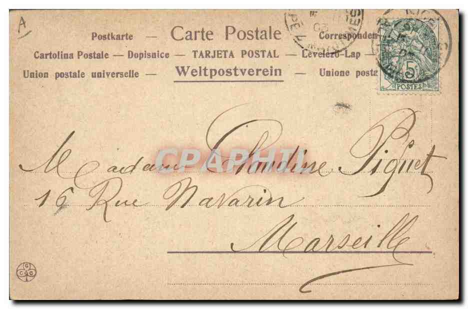 Jeune femme en jardin — Sentimentalisme poétique — éditeur 'Union postale universelle' n°505 — Verso