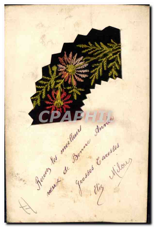 CPA Fantaisie Eventail Fleurs  — Verso