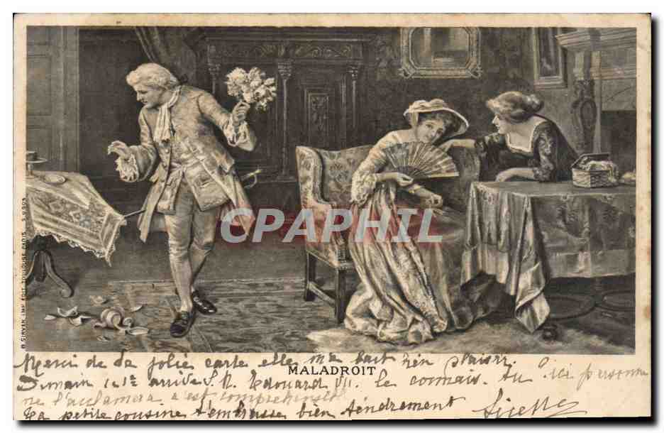 CPA Fantaisie Eventail Femme Maladroit 