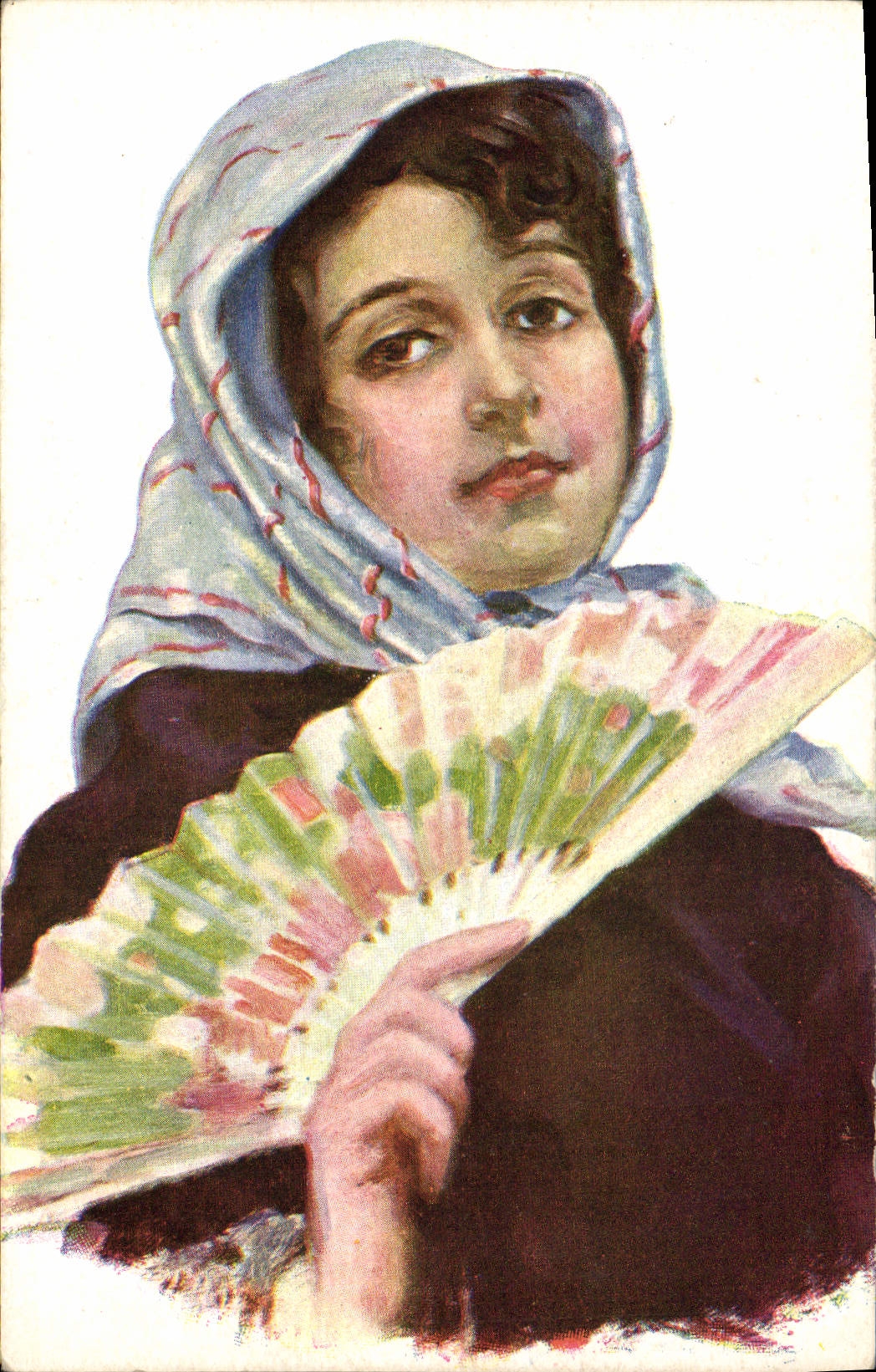 Jeune femme avec éventail — Éditeur N. Coll Salieti, N° 1449
