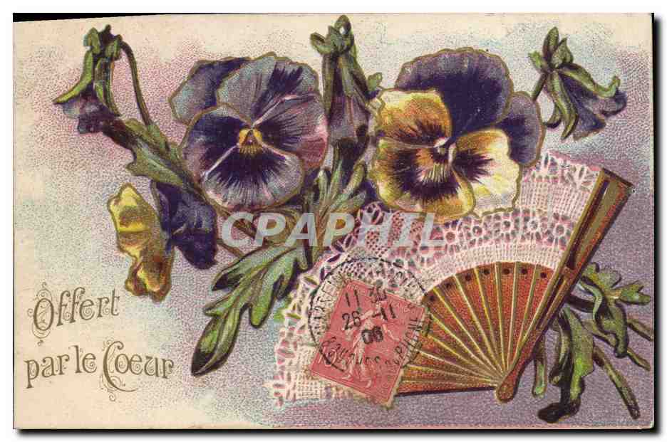 CPA Fantaisie Eventail Fleurs 