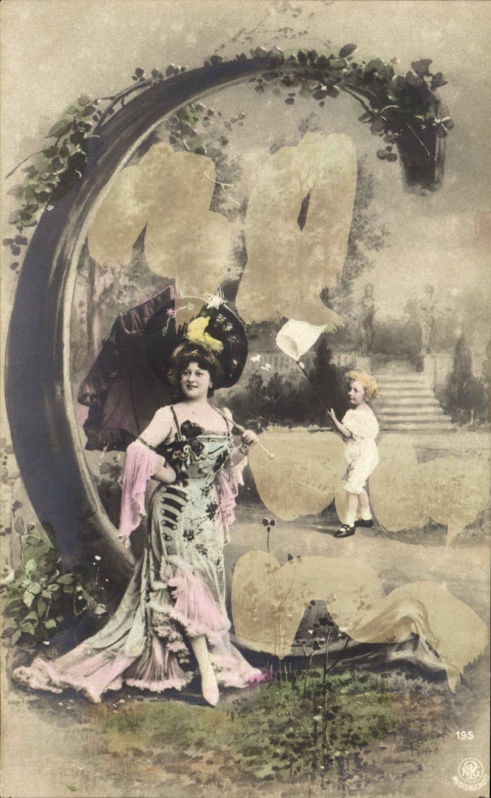 Femme et enfant dans un cadre décoratif — éditeur SRG, n° 195