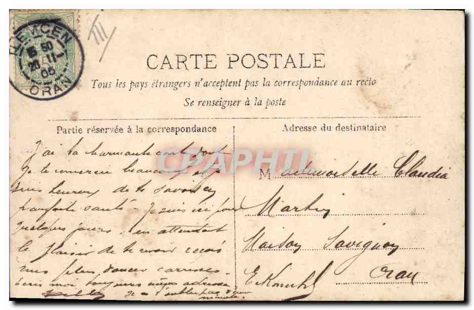 Femme dans une grande lettre C — Rondellier, n°1358 — Verso