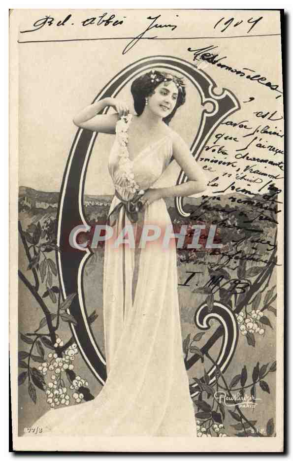 Femme en robe longue — décor floral — éditeur Reudinger, Paris, n° 77/8