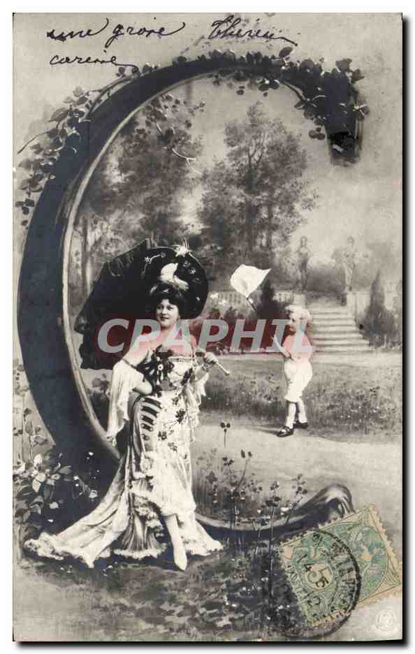 Femme élégante avec ombrelle — scène de jardin — éditeur C. Blanche, n° 102