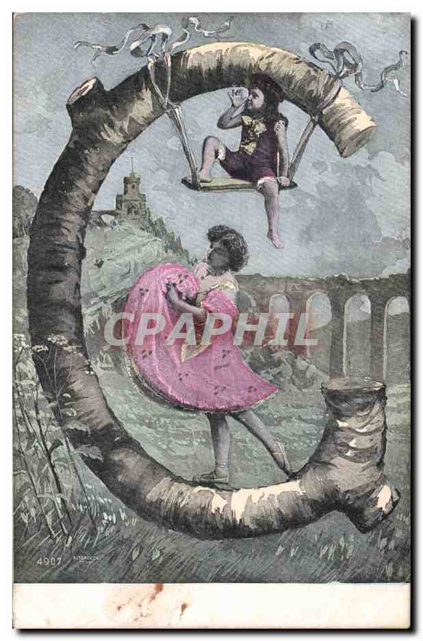 Enfants jouant sur un tronc d'arbre — éditeur LITERWOOD, n° 4907