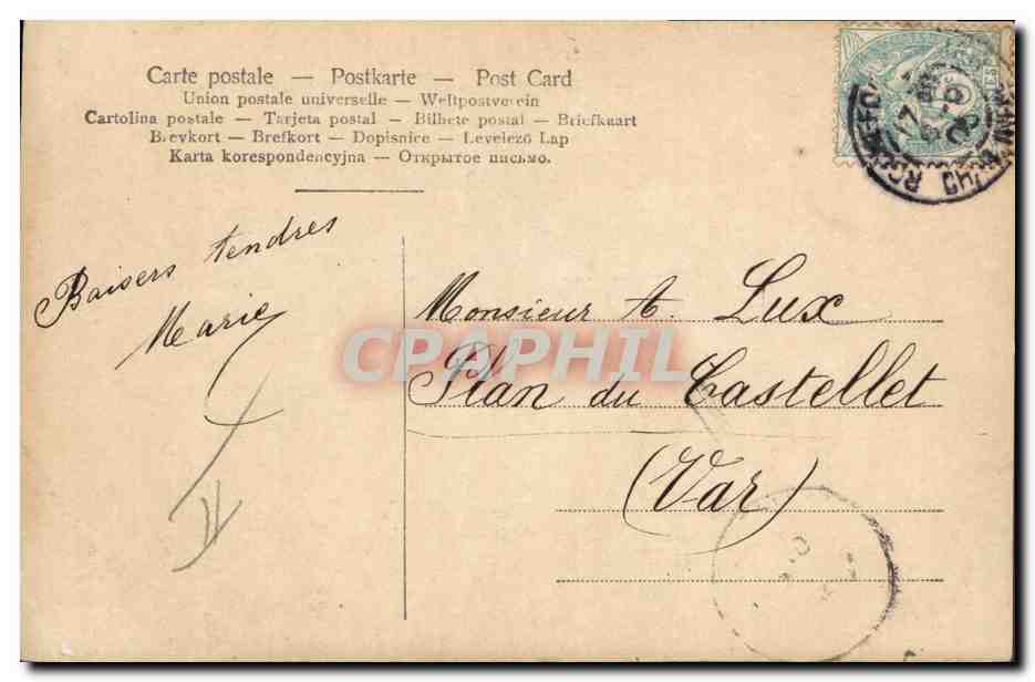 Femme avec colombe — dans une grande lettre ornée — éditeur M.3 — Verso
