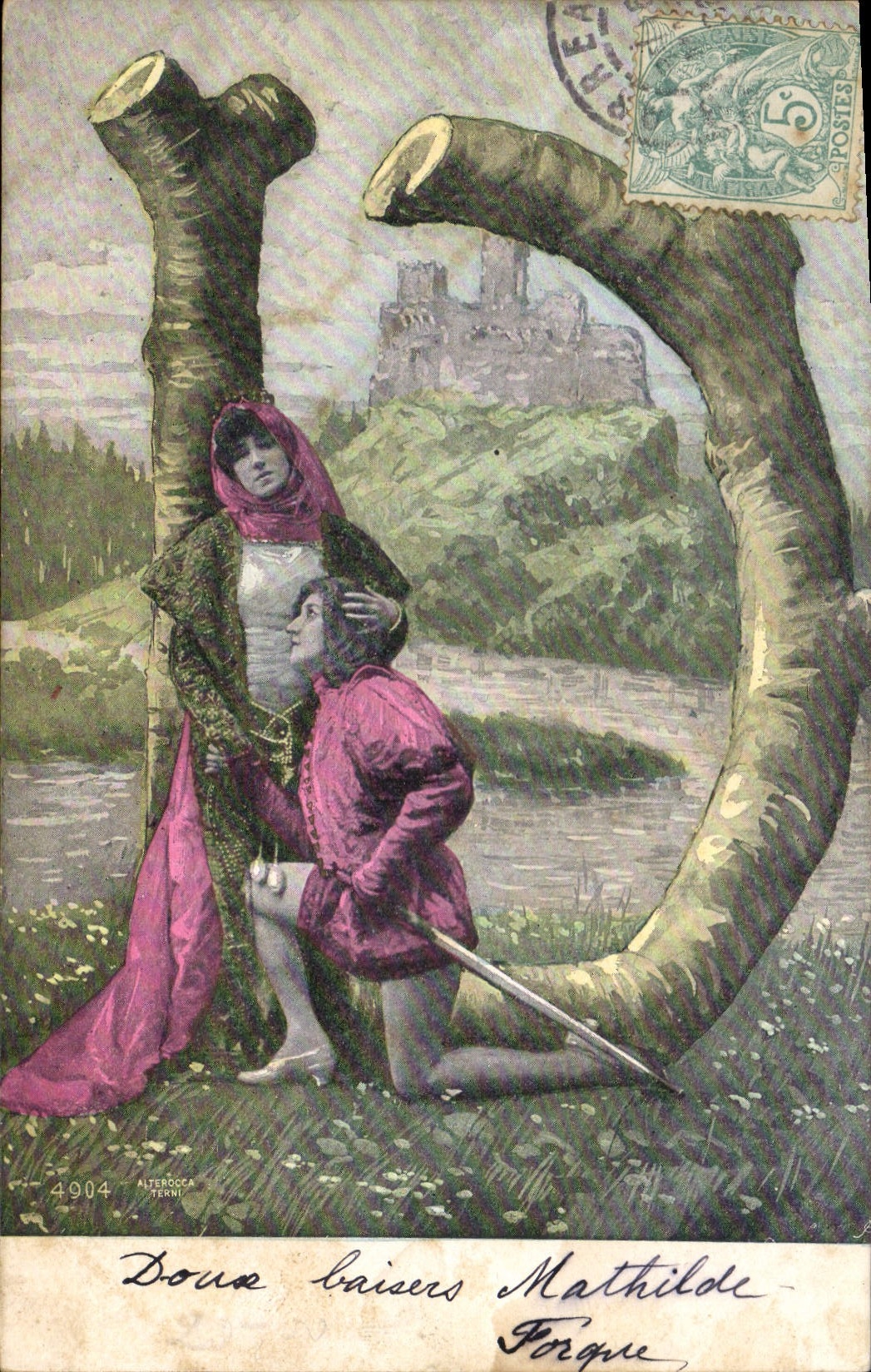 Douce Caïsaire et Mathilde — scène de château et de forêt — éditeur Aleroca, n°4904