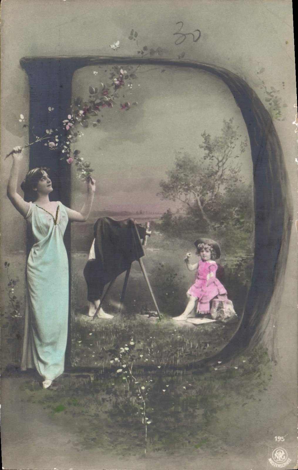 Femme et enfant dans un cadre décoratif — éditeur NSC Postercards, n° 195