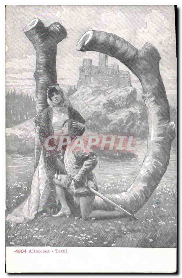 Alterocca - Terni — scène de chevalier et dame devant un arbre — éditeur Alterocca, n° 4904