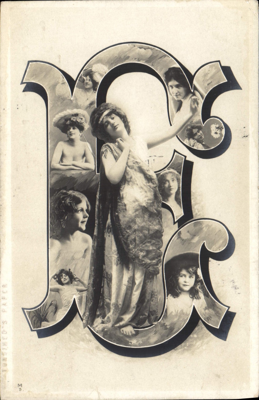 Lettre ornée de portraits de femmes — éditeur TUNNINCED'S PAPER, n° M 5