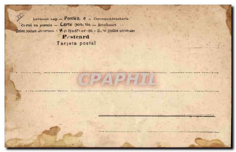 Femme en robe longue — deux enfants sous parapluie — éditeur anonyme, n° 195 — Verso