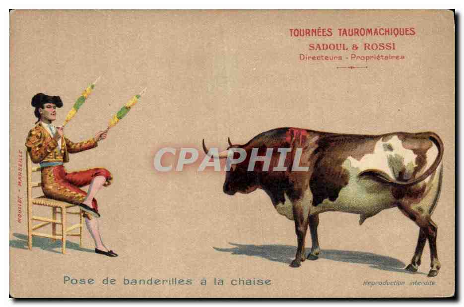 Posa delle banderille sulla sedia — Corse Tauromachiche Sadoul & Rossi — Noguillot - Marsiglia