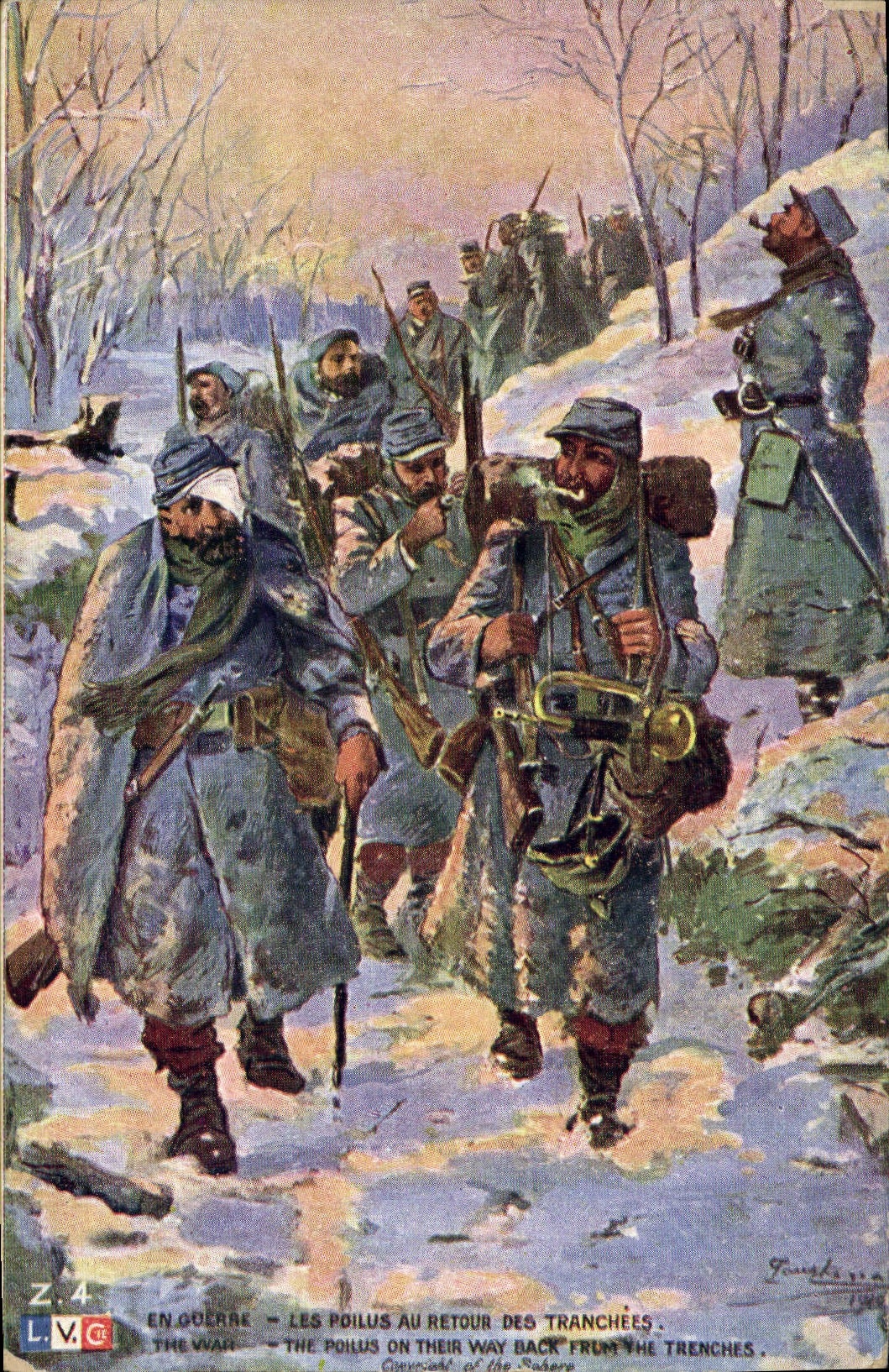 Les poilus au retour des tranchées — En guerre — Illustration de François, 1916 — Z.4 — L.V.G.C.