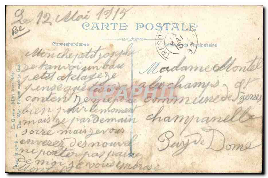 CPA Militaria Mitrailleuses belges Chien Chiens  — Rückseite
