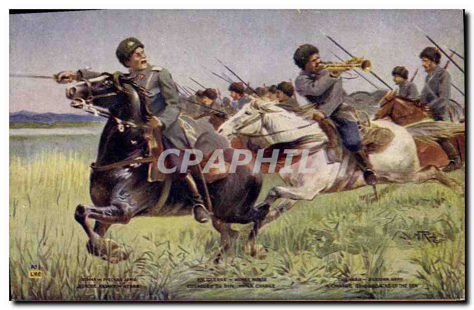 CPA Militaria Cosaques du Don La charge Armee Russe Russie Russia 