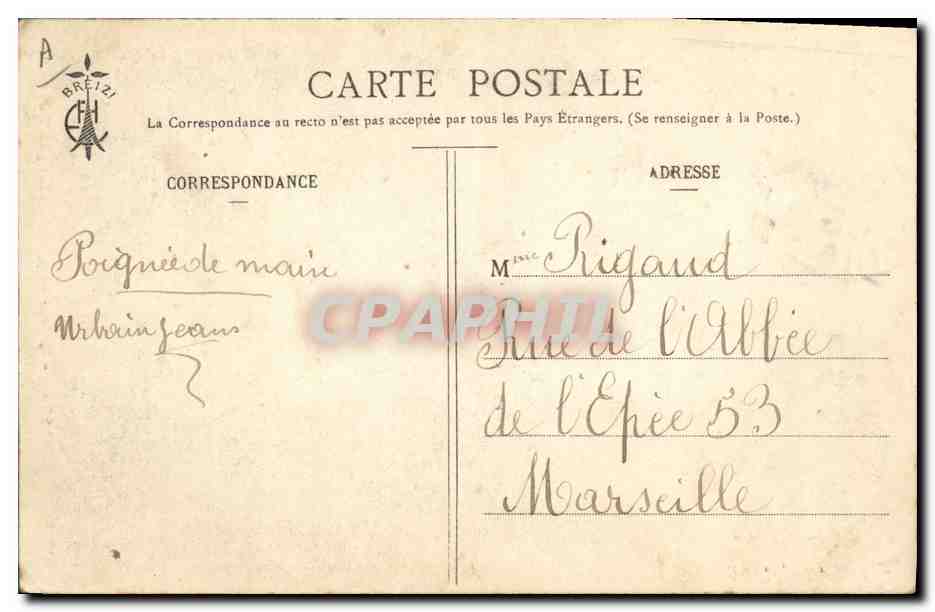 CPA Folklore Enfants Bretagne  — Verso