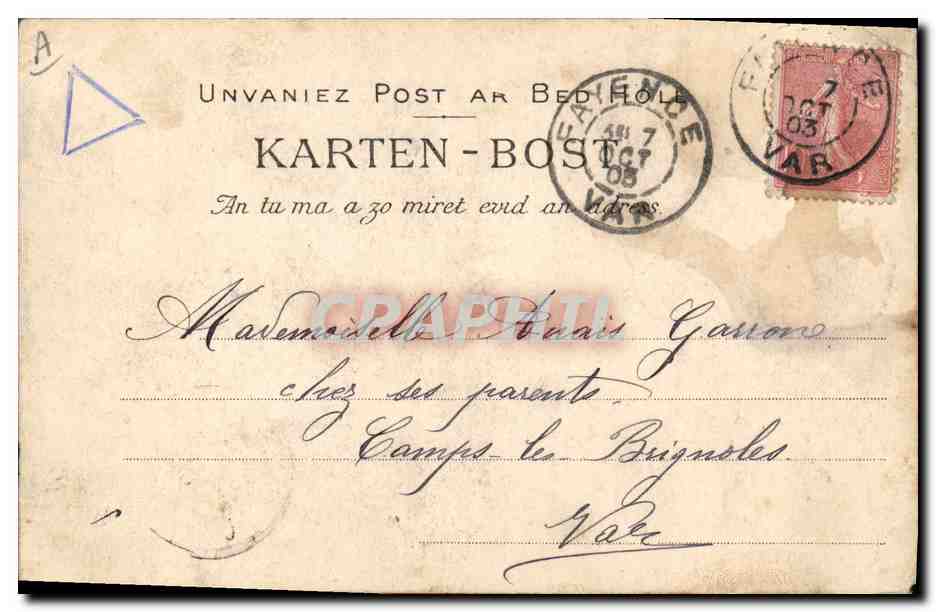 CPA Folklore Les mariages de Plougastel  — Verso