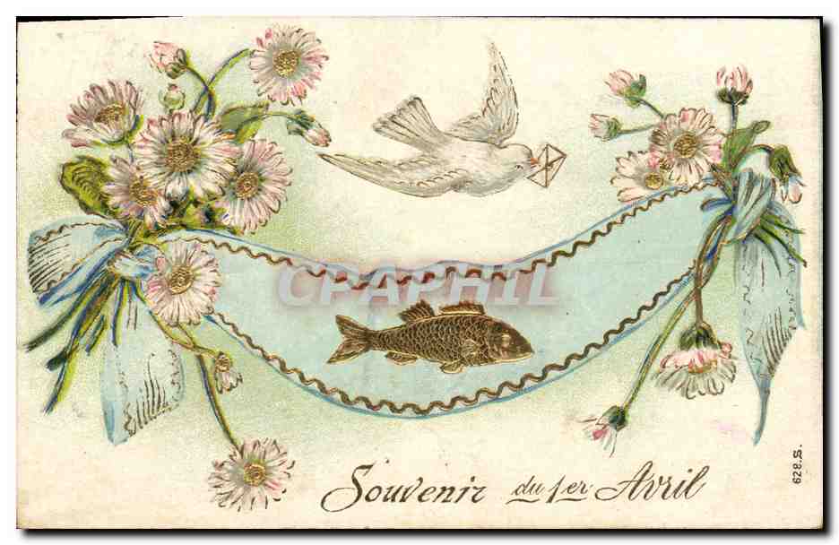 CPA Fantaisie Fleurs Poisson Colombe 1er Avril 