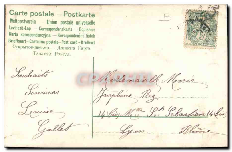 Heureuse Année — paysage rural en encadrement floral — Carte postale multilingue — Reverso