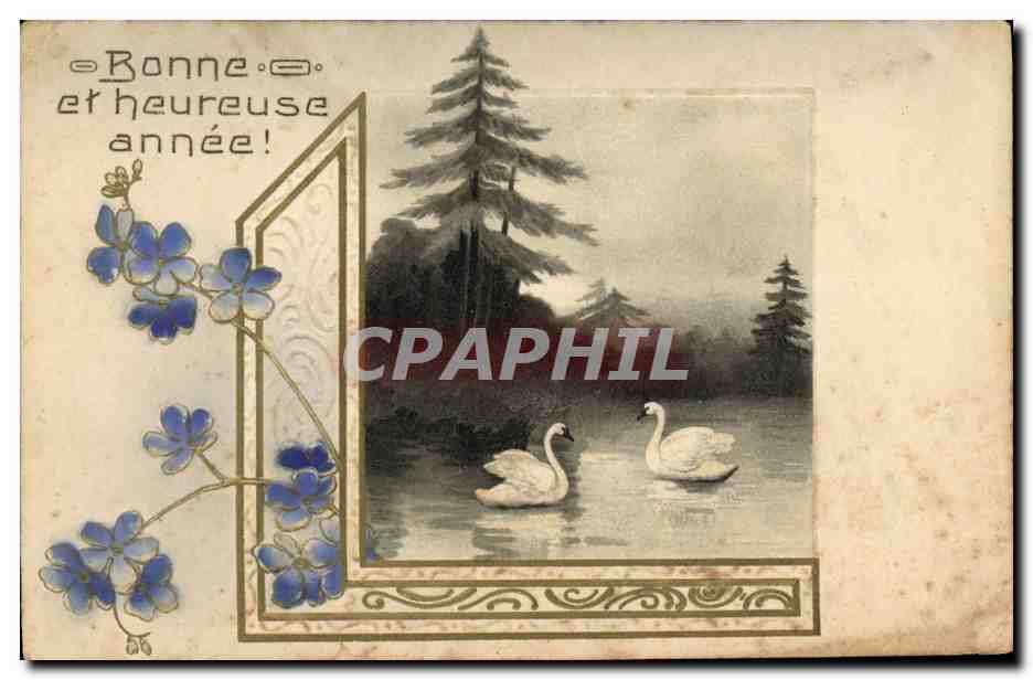 CPA Fantaisie Fleurs Cygnes 