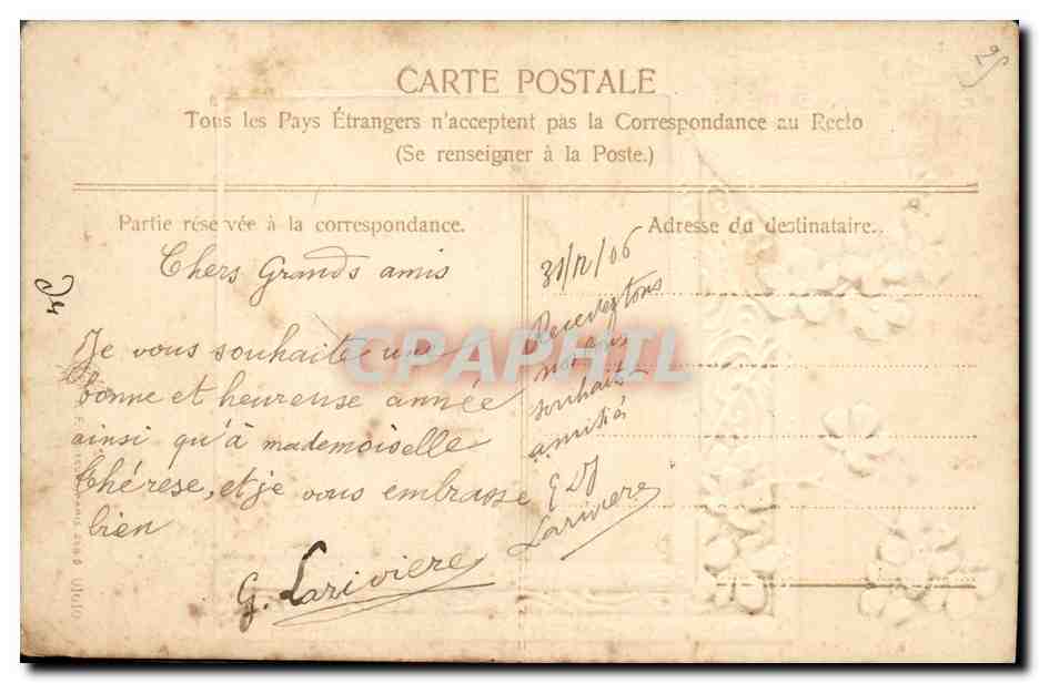 CPA Fantaisie Fleurs Cygnes  — Rückseite