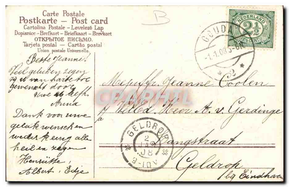 CPA Fantaisie Fleurs Fer a cheval Trefles  — Verso