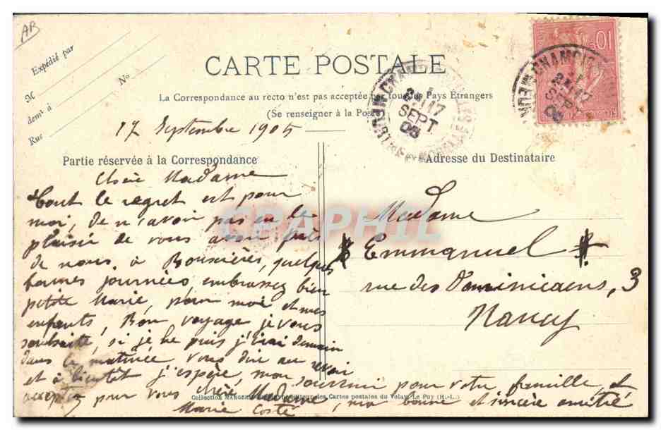 CPA Folklore Dentelle Dentelliere Donjon de Craponne  — Verso
