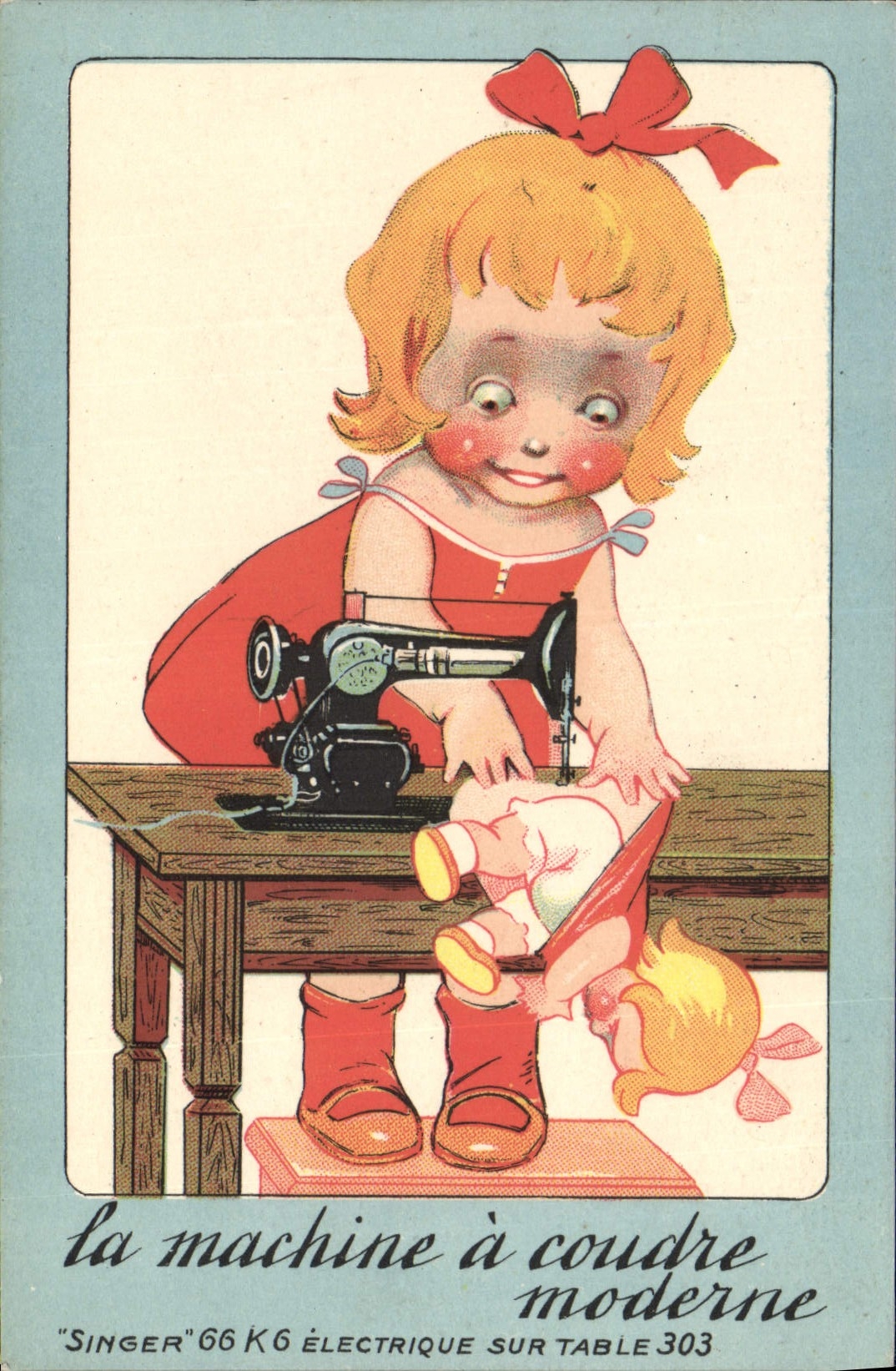 CPA La machine a coudre moderne Singer Enfant 66 K 6 electrique sur table 303 
