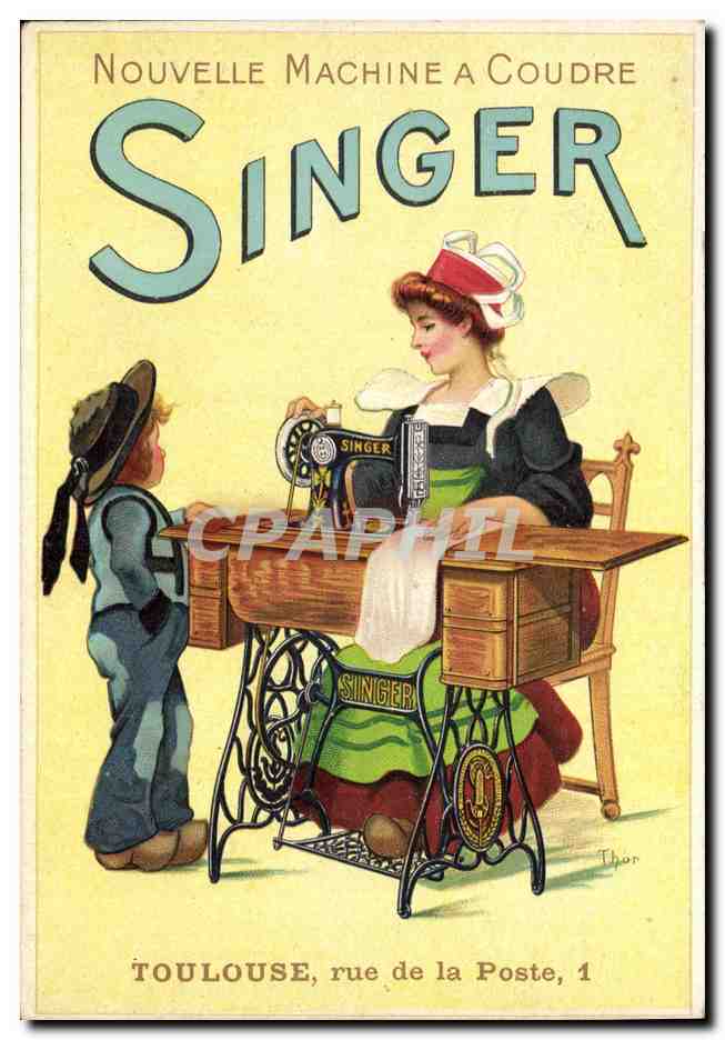 CPA Machine a Coudre Singer Bretagne Enfant Folklore Toulouse Rue de la Poste