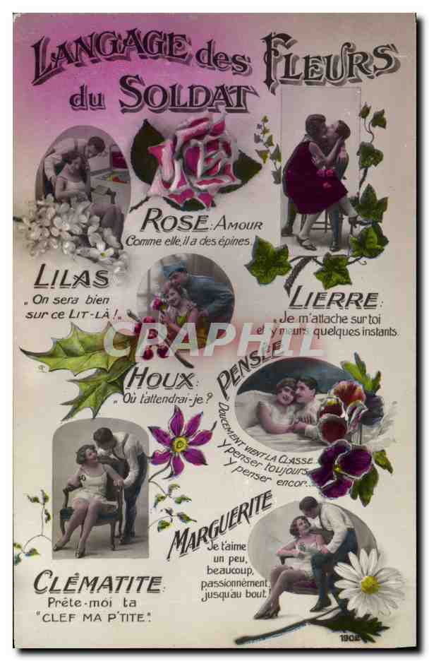 CPA Fantaisie Langage des Fleurs du soldat Militaria 