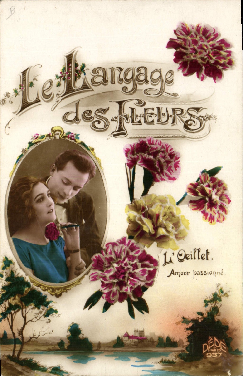 Le Langage des Fleurs — L'Œillet. Amour passionné. — DÉDÉ PARIS 937